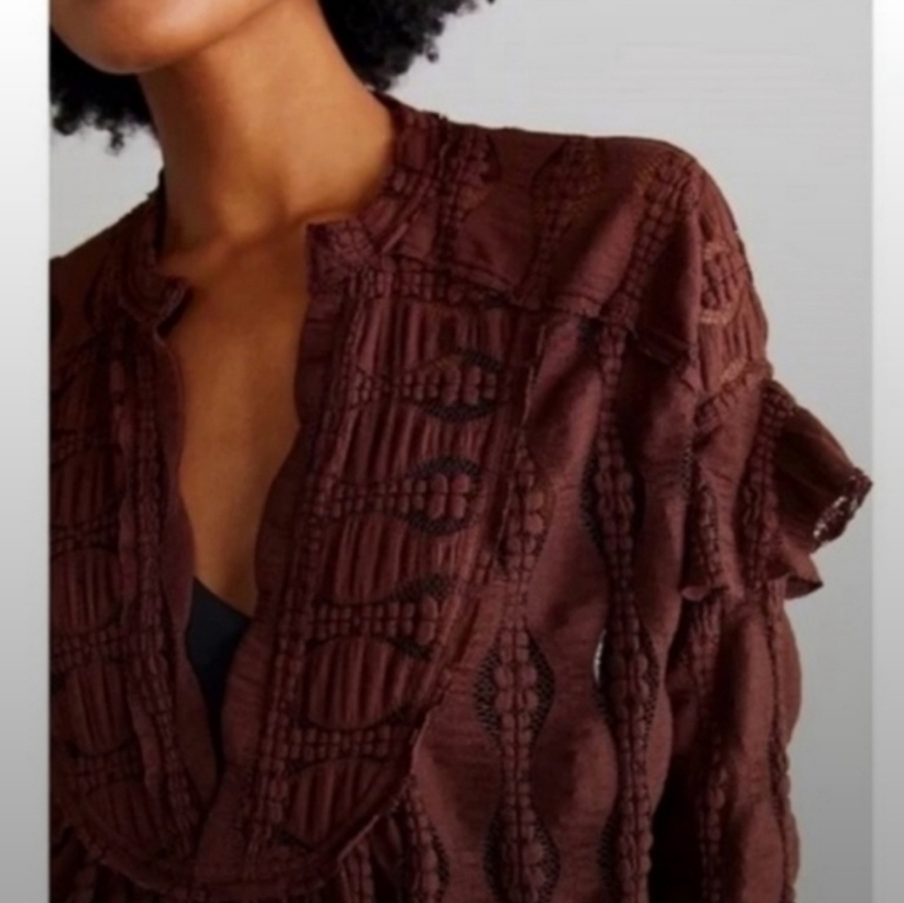 Free People Candy Shop Tunic Brown Lace Blouse Small NEW